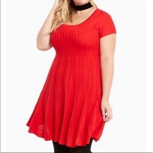 Torrid Red Ribbed Knit Short Sleeved Fit and Flare Mini Dress Size 2